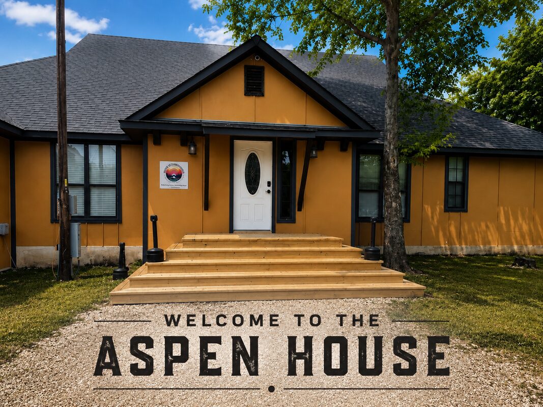 Aspen House men's sober living home exterior — 202 Aspen Rd, Maxwell TX 78656 — Revive Recovery Homes