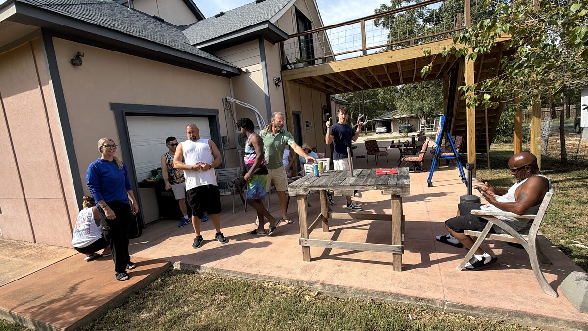 Revive Recovery Homes community gathering on the back patio
